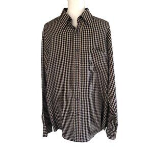 Bugatchi Uomo Men’s XL Plaid Long Sleeve Button Down Shirt Black Tan Casual